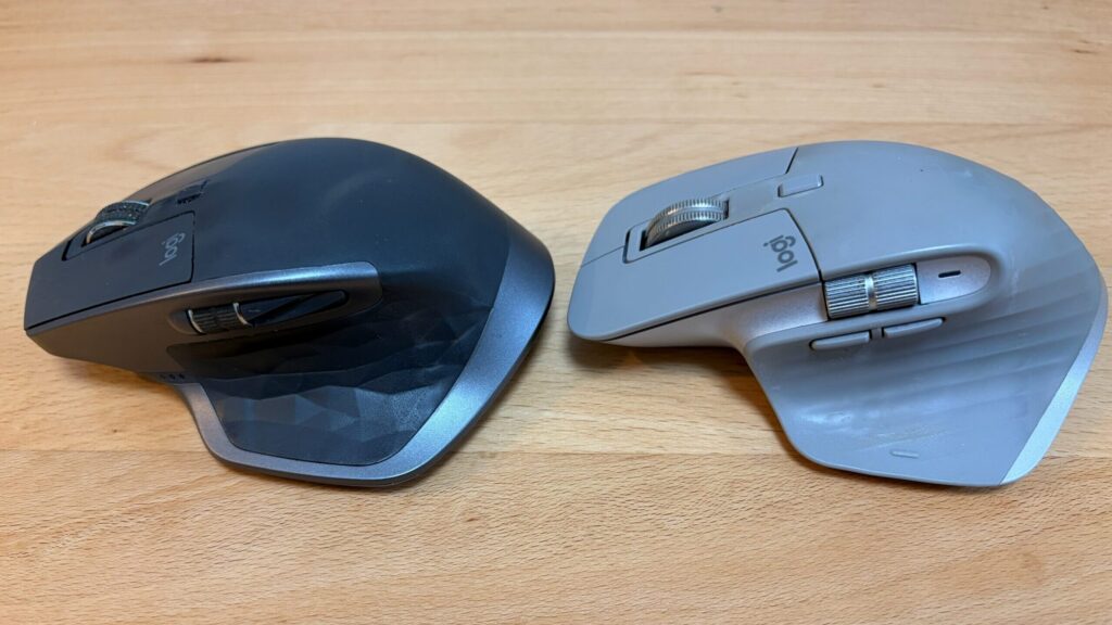 MX Master 3の親指周りのボタン配置とサムホイール。旧モデル2Sからの改善点。